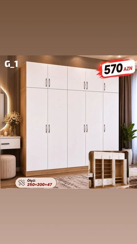 Model: G_1 Ağ rəngli, minimal dizaynlı böyük qarderob. İki rəng — Mehdiabad