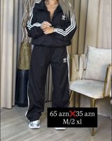 Qadın idman dəsti – Adidas tərzində, qara rəngdə - Üst: fermuarlı — Ürünler