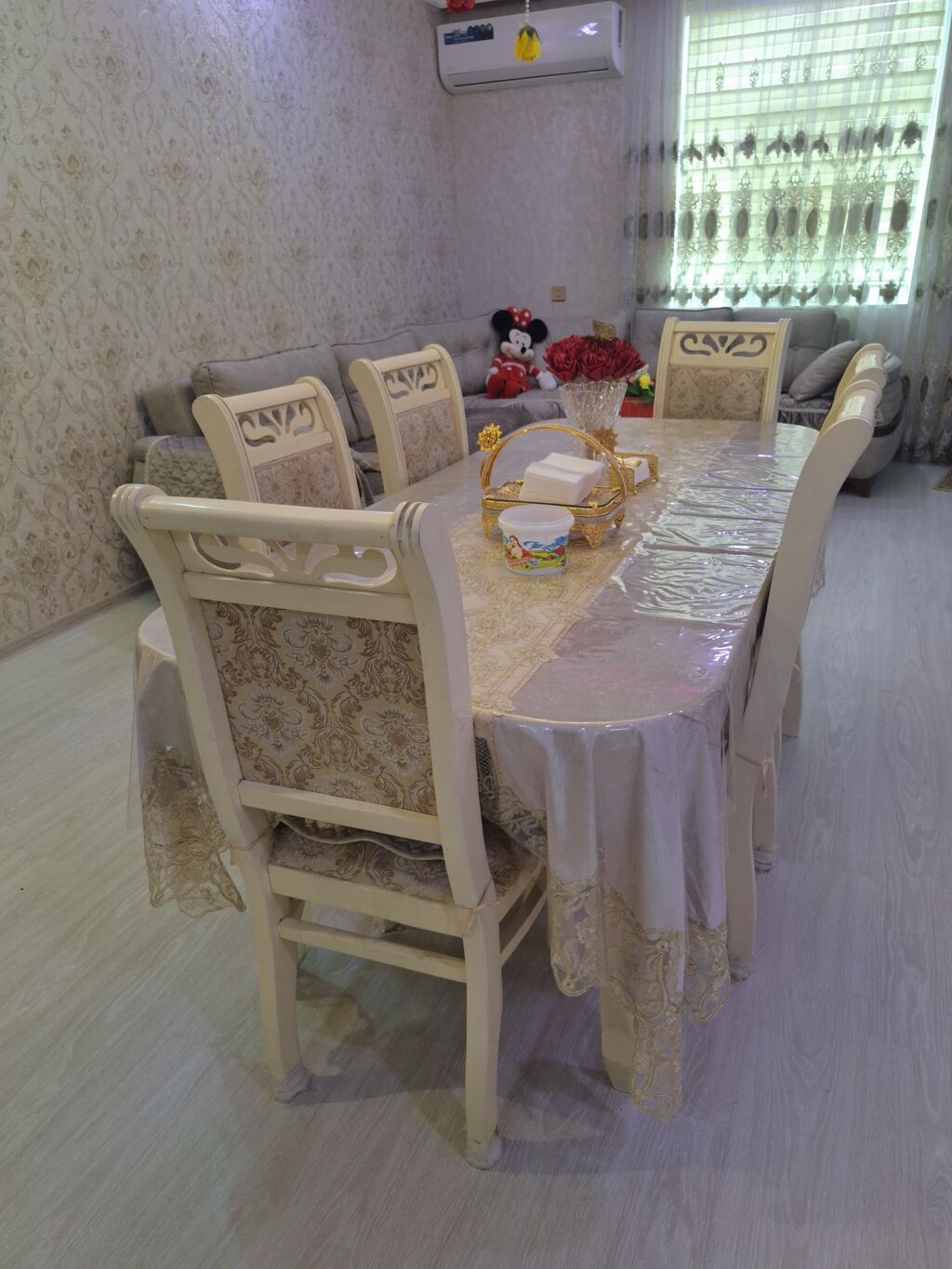 Qonaq otağı üçün, İşlənmiş, Açılmayan, Dördbucaq masa, 6 stul — Mebel, Gəncə (3)