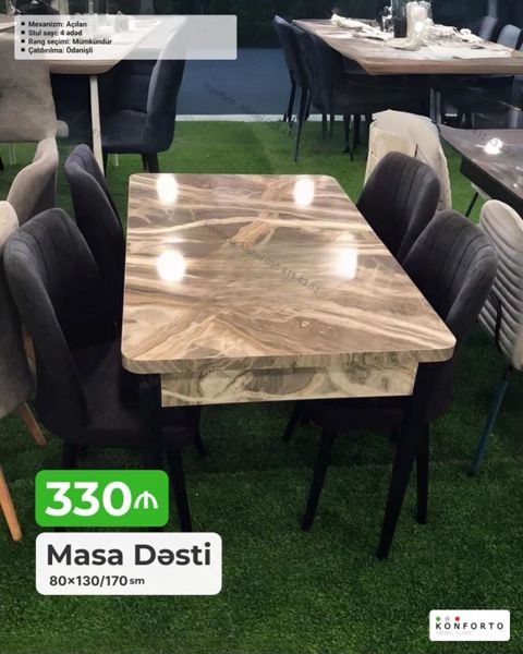 Masa Dəsti – 80×130/170 sm - Mexanizm: açılan (uzadıla bilən) - Ölçü — Bakı