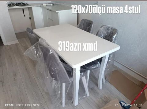 120x70 ölçülü yemək masası + 4 stul dəsti - Ölçü: 120 x 70 sm masa — Bakı