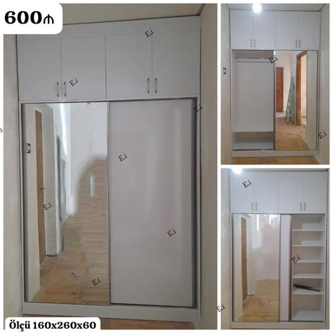 Güzgülü sürgülü qapılı dolab - Üst hissədə 4 qapılı əlavə saxlama — Bakı
