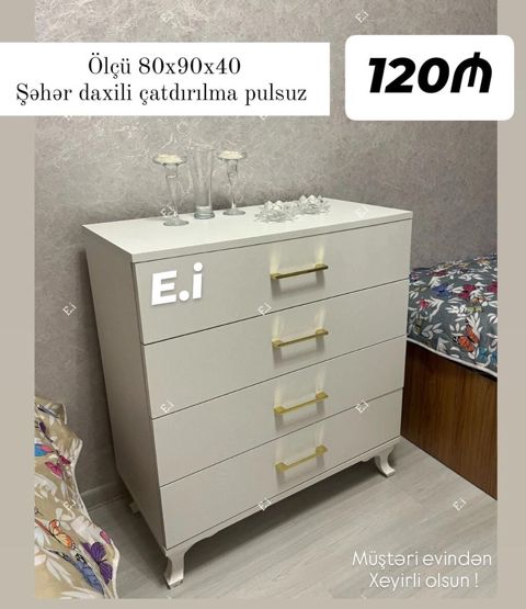 Ağ rəngli 4 çekmeceli komod - Ölçü: 80x90x40 sm - Şəhər daxili — Mehdiabad