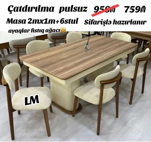 Düz masa, Qonaq otağı üçün, 6 nəfər, Açılmayan, Zəmanətsiz — Mehdiabad