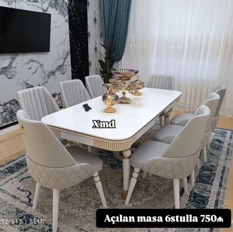 Açılan masa dəsti – 6 ədəd stulla birlikdə. - Modern dizaynlı — Bakı