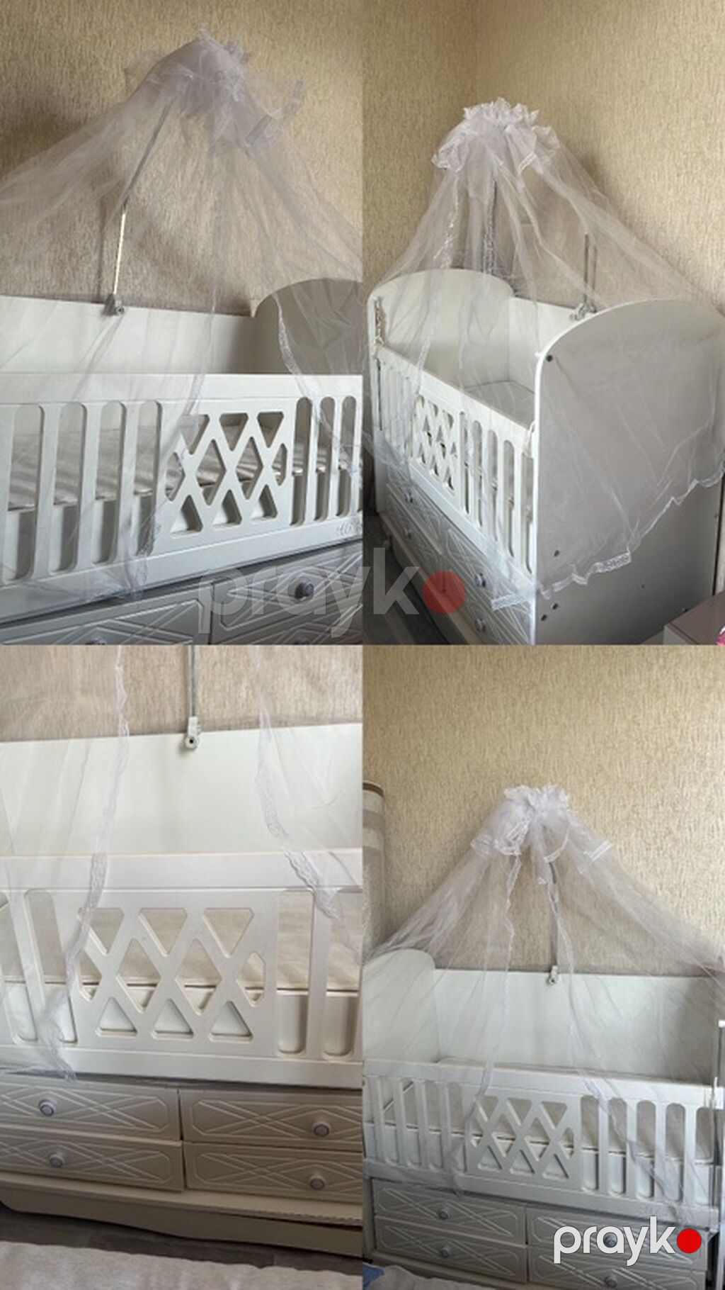 Oğlan və qız üçün, İşlənmiş, Dördbucaq, Beşik, Matras ilə, Yellənmə mexanizmsiz — Mebel, Bakı (2)