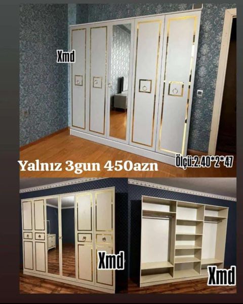 Model: Geniş qarderob şkafı, klassik dizayn - Material: MDF/Laminate — Bakı