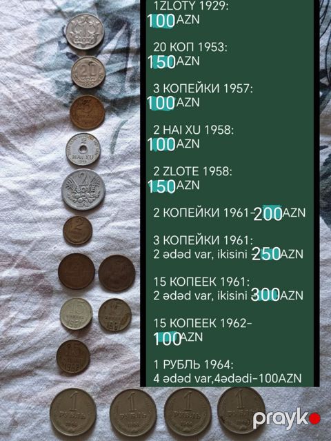 Kolleksiya üçün müxtəlif illərə aid köhnə sikkələr paketi Siyahı və — Bakı