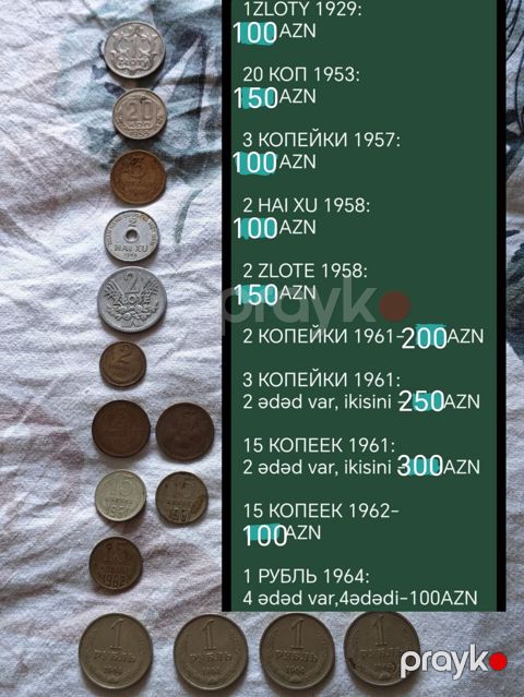 Kolleksiya üçün müxtəlif illərə aid köhnə sikkələr paketi Siyahı və — Bakı
