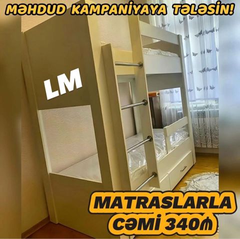 İkimərtəbəli çarpayılar - 2 matras hədiyyə - Birbaşa istehsaldan — Bakı