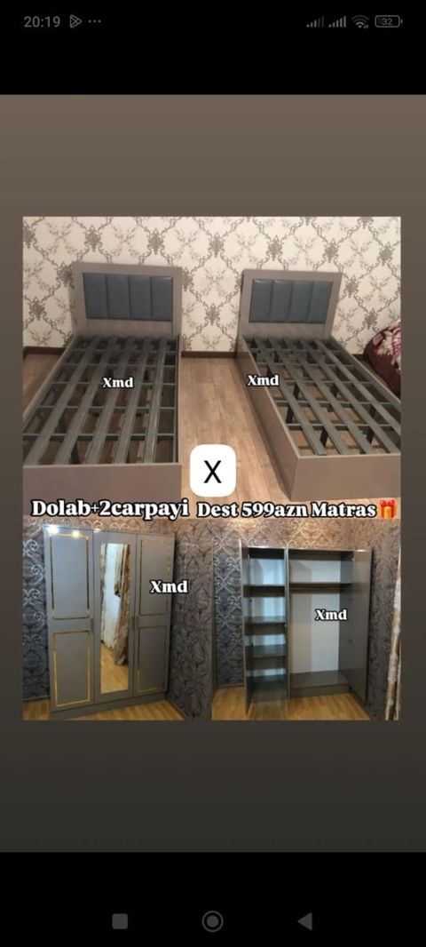 Yataq otağı dəsti: dolab + 2 çarpayı - Dəst tərkibi: - 2 ədəd tək — Ucuz serfeli Mebel — Yataq otağı mebel dəstləri