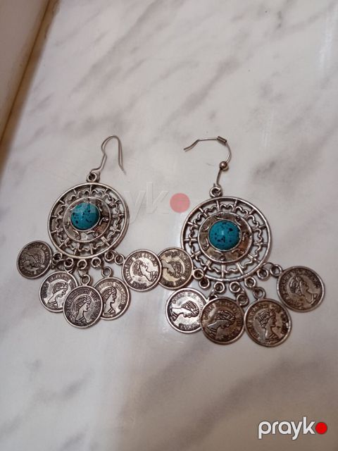Bohem tərzli sikkəli sırğalar - Material: metal ərintisi (gümüşü