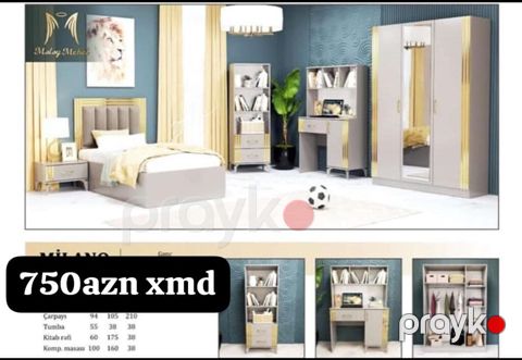 Milano yataq otağı dəsti Tərkib: - Çarpayı (başlıqla) - İki çekmecəli
