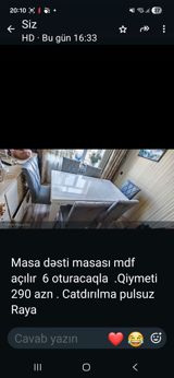 MDF materialdan açılan masa dəsti – 6 ədəd oturacaqla. - Rəng: ağ — Mebel