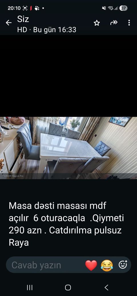 MDF materialdan açılan masa dəsti – 6 ədəd oturacaqla. - Rəng: ağ — Sumqayıt