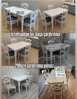 Mətbəx üçün ağ rəngdə süfrə dəsti – 1 masa + 4 stul - Klassik — Mebel