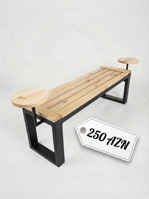 Modern Skamya - 250 AZN Taxta və qara metal dizaynlı, iki yan stollu — Digah