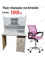 Yazı masası və ofis kreslosu dəsti - Masa: üst hissədə 2 qapalı — Mebel