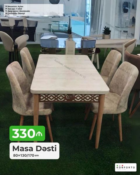 Masa Dəsti – açılan mexanizmlə - Ölçü: 80×130/170 sm (uzadıla bilən) — Bakı