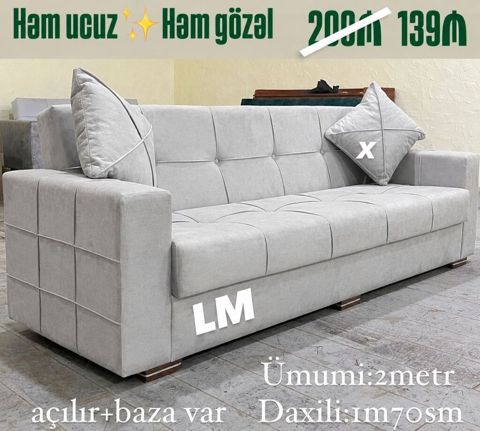 Açılan mexanizmalı, bazalı rahat divan - Rəng: açıq boz - Ümumi — Bakı