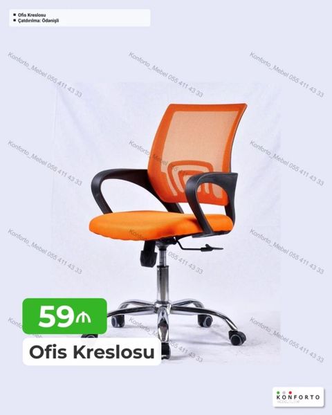 Ofis kreslosu - Rəng: narıncı - Nəfəsalan mesh arxa hissə – uzun — Bakı