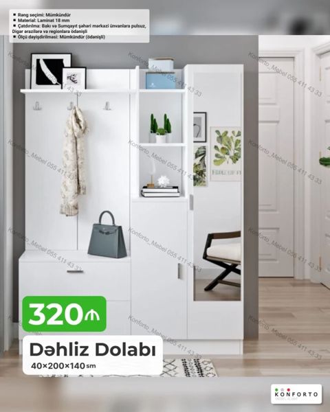 Dəhliz dolabı – 40×200×140 sm - Material: laminat 18 mm - Rəng — Bakı