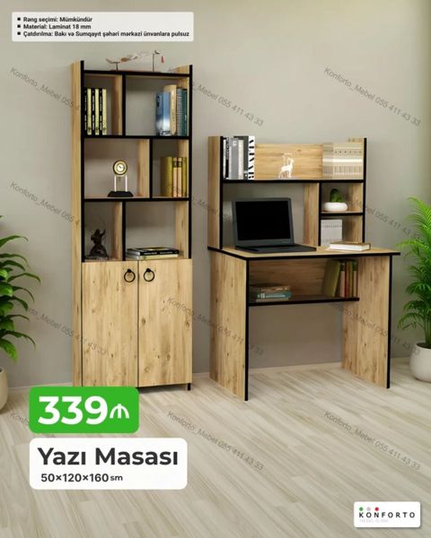 Düz masa, Stulsuz, Polkalı, Siyirməsiz, Teksturalı laminat — Bakı