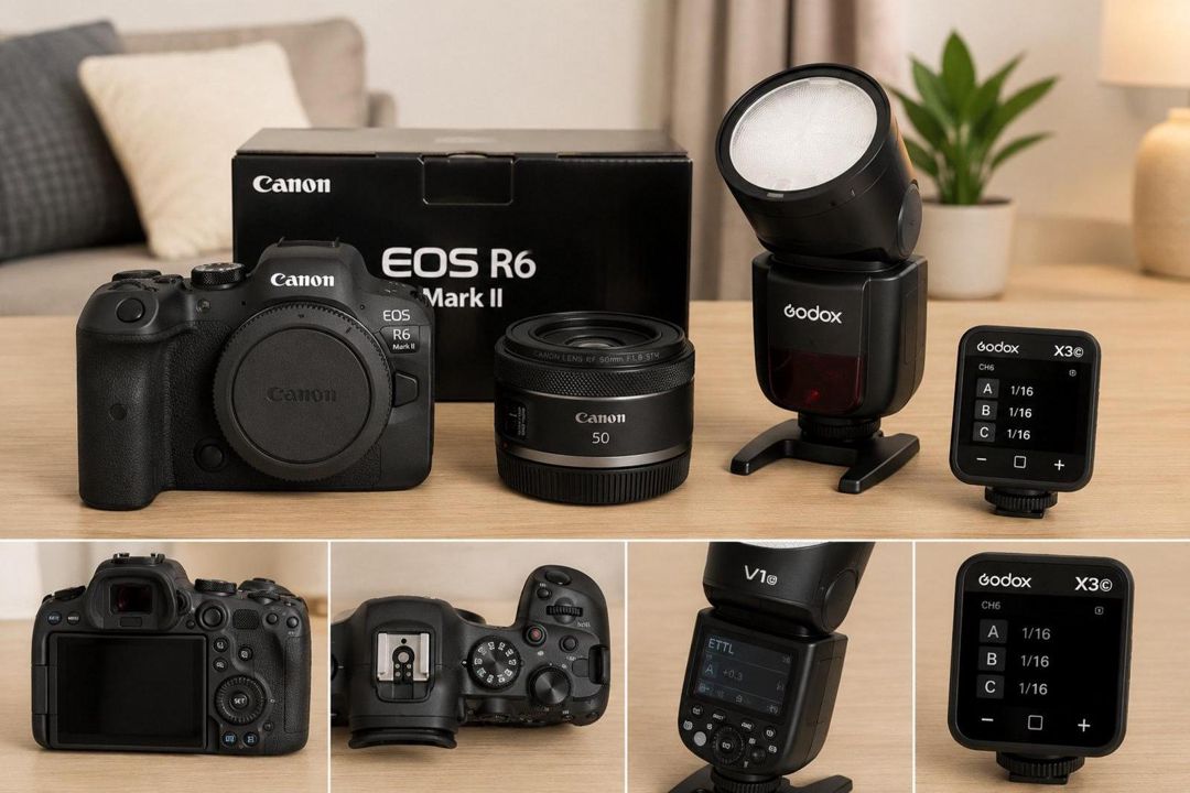 Canon EOS R6 Mark II + RF 50mm f/1.8 + Godox V1 Pro C + Godox X3 Trigger — Elektronika, Bakı
