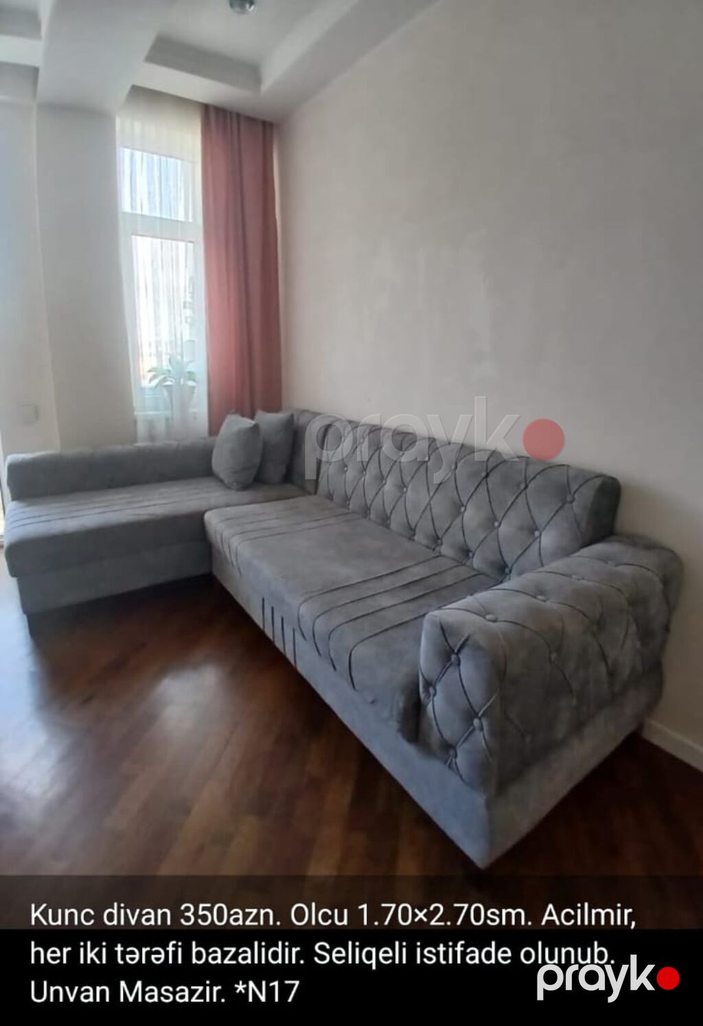Künc divan - Ölçü: 1.70 2.70 m - Açılmır - Hər iki tərəfi bazalı — Mebel, Xırdalan