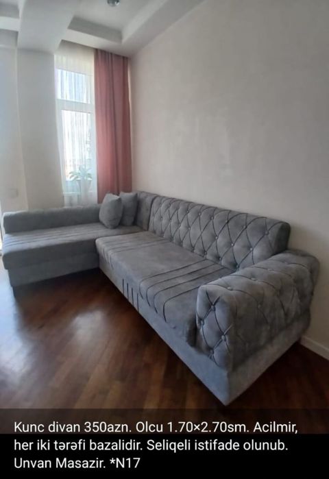 Künc divan - Ölçü: 1.70 2.70 m - Açılmır - Hər iki tərəfi bazalı — Xırdalan