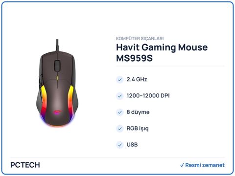 Havit Gaming Mouse MS959S (6950676217018) — Bakı