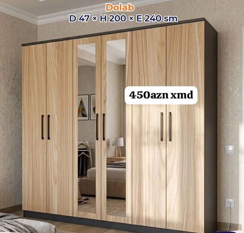 Dolab – 6 qapılı, aynalı Ölçülər: Dərinlik 47 sm Hündürlük 200 sm — Mehdiabad