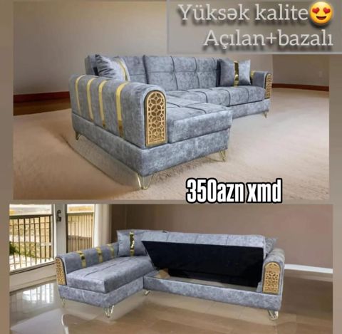 Yüksək keyfiyyətli L‑şəkilli künc divan - Açılan mexanizmli, rahat — Bakı