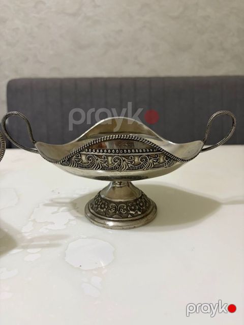 Zərif naxışlı metal qab – dekorativ və süfrə üçün - Material: gümüş