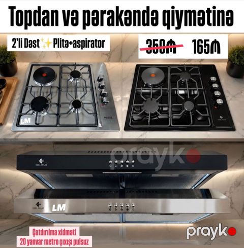 Plitə + aspirator 2‑li dəst Türk istehsalı, birbaşa anbardan. Yeni