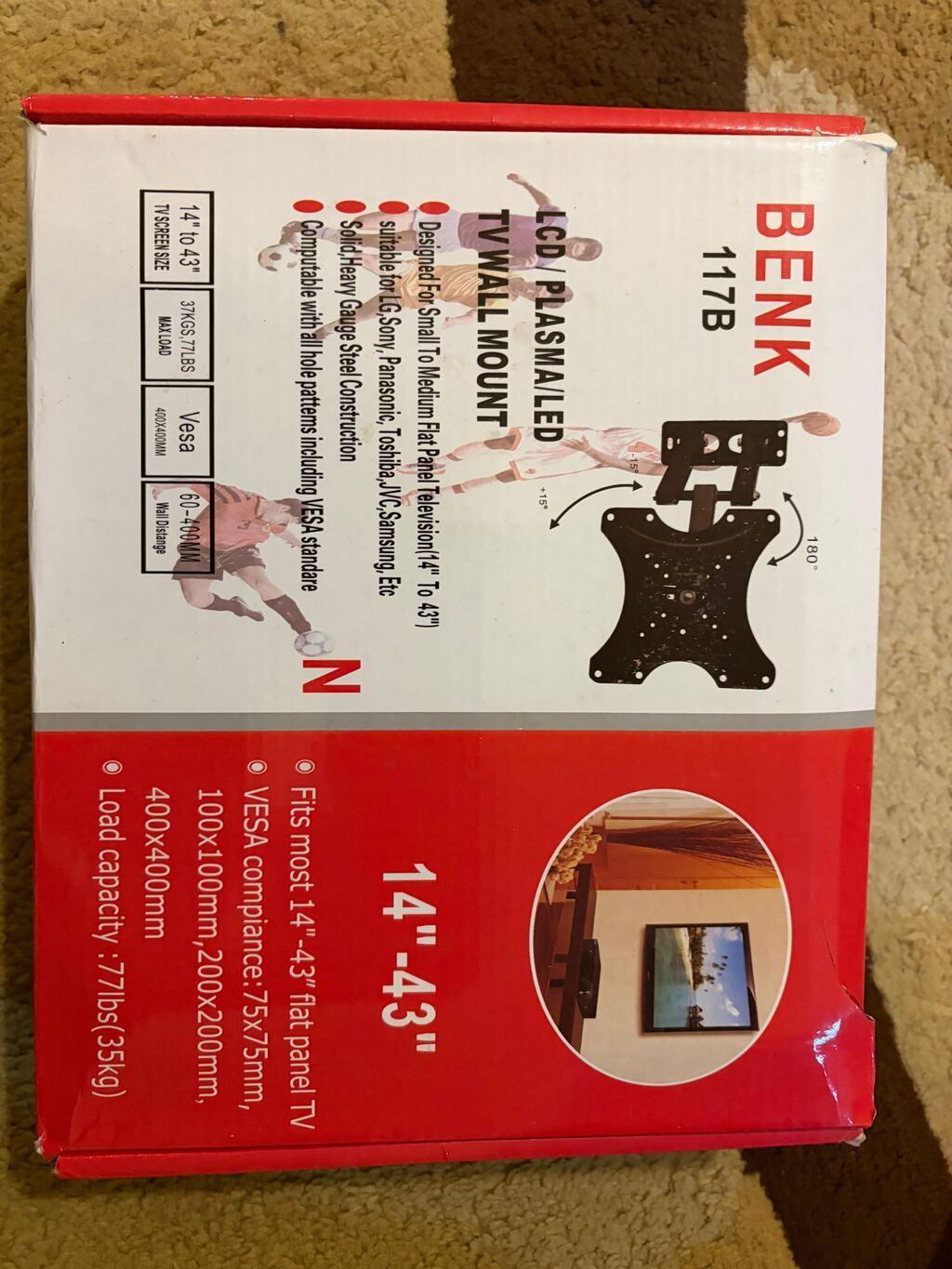 Benk 117B – LCD/Plazma/LED TV üçün divar asqısı - Ekran uyğunluğu — TV və Video, Bakı (2)