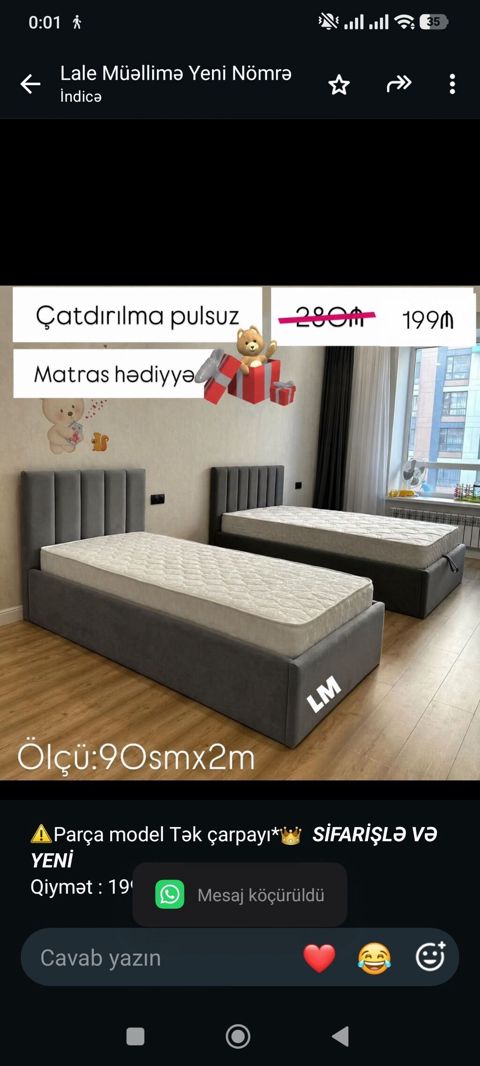 Parça model Tək çarpayı* _*Sifarişlə VƏ Yeni*_ Qiymət 199₼ — Bakı