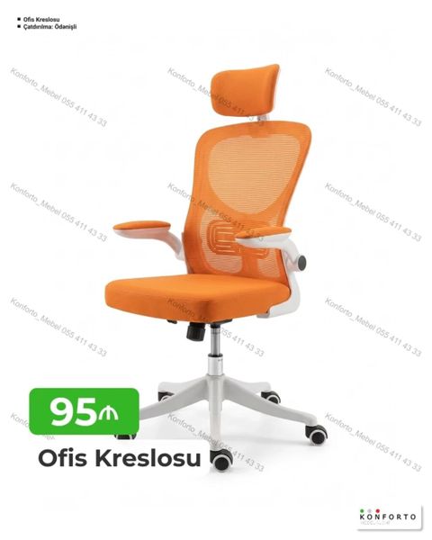 Ofis kreslosu – narıncı rəngdə, nəfəsalan mesh arxa hissə və yumşaq — Bakı