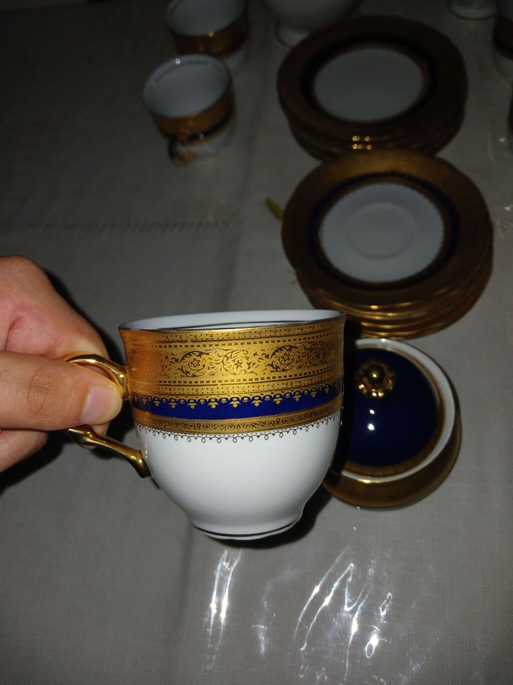 Çay dəsti, rəng - Göy, Reichenbach, 6 nəfərlik, Almaniya — Mallar, Bakı (3)