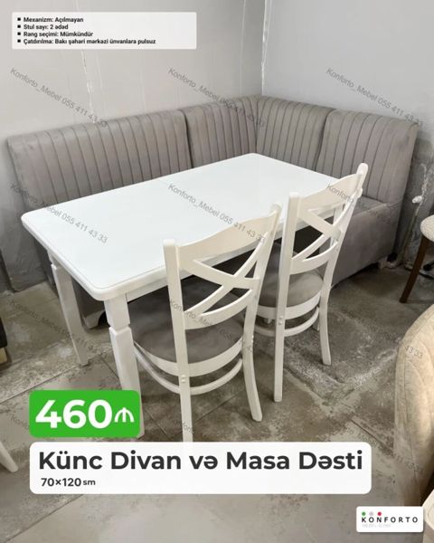 Künc divan və masa dəsti - Dəst: künc divan + 1 masa + 2 ədəd stul — Bakı