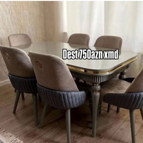 Yemək otağı üçün stol və 6 ədəd stul dəsti. - Stol: düzbucaqlı forma — Bakı