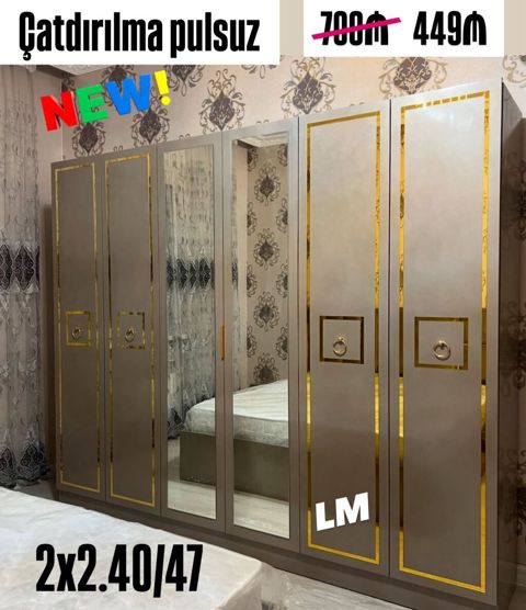 Yataq otağı üçün geniş qapılı dolab - Ölçü: 2 x 2.40 / 47 (eni x — Bakı