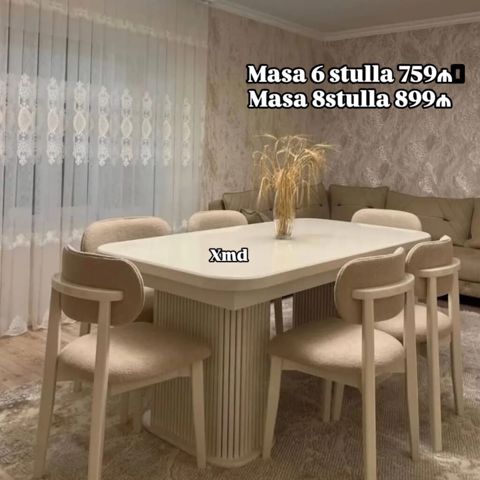 Yemək otağı üçün müasir masa və stul dəsti. Dəst şəkildəkı kimi açıq — Bakı