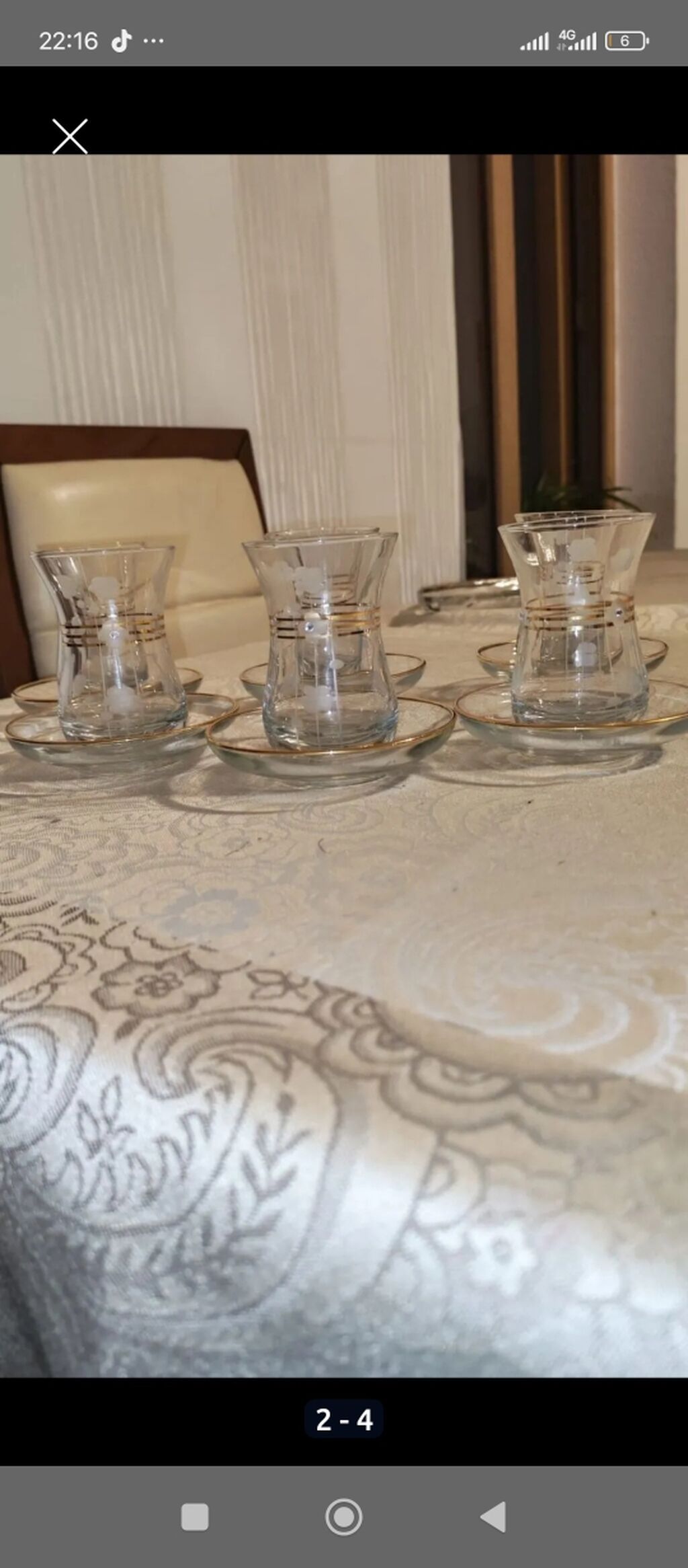 Çay dəsti, rəng - Qızılı, Şüşə, 6 nəfərlik — Mallar, Bakı (4)