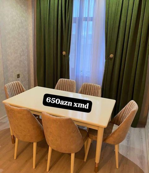 Yemək otağı dəsti – 1 masa + 6 stul - Stil: müasir, skandinav təsiri — Bakı