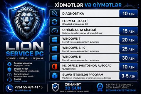 Lıon Servıce PC – Kompüter xidmətləri Xidmətlər və qiymətlər — Digah