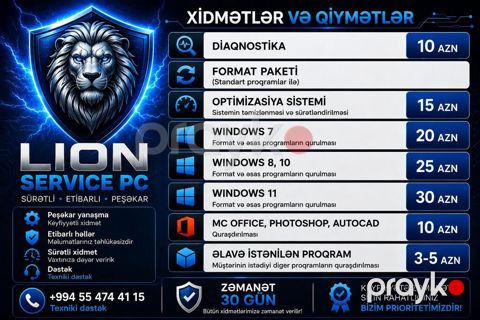 Lıon Servıce PC – Kompüter xidmətləri Xidmətlər və qiymətlər — Digah