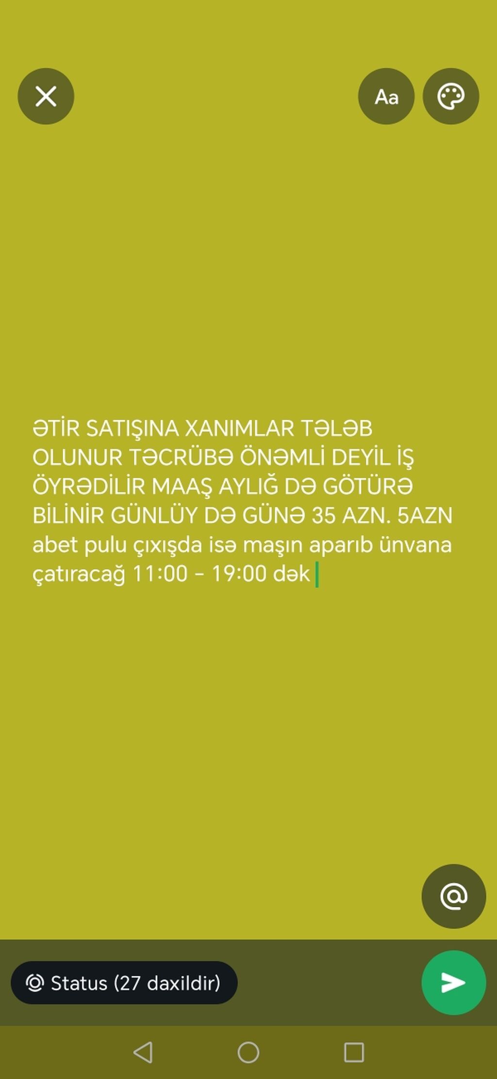 Satış məsləhətçisi tələb olunur, Yalnız qadınlar üçün, İstənilən yaş, Təcrübəsiz, Gündəlik ödəniş — Satış, Bakı
