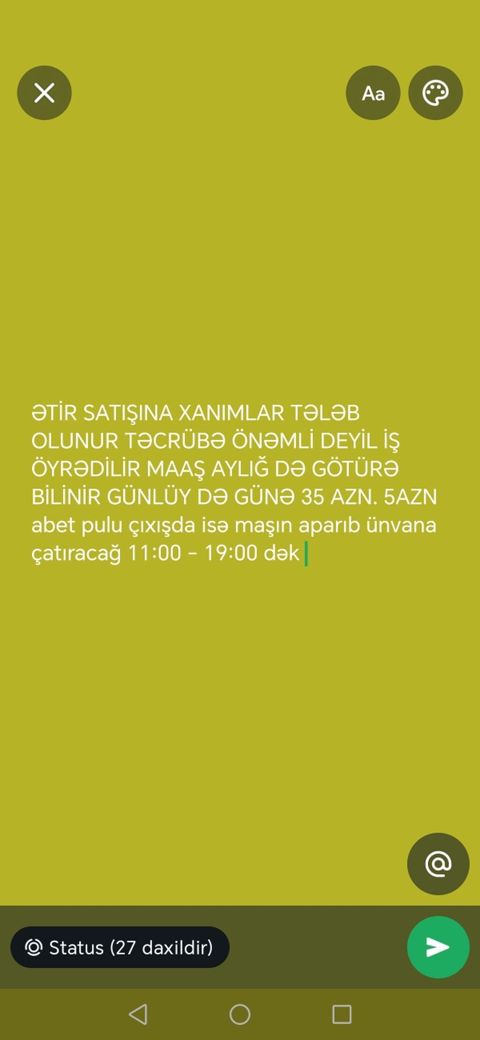 Satış məsləhətçisi tələb olunur, Yalnız qadınlar üçün, İstənilən yaş, Təcrübəsiz, Gündəlik ödəniş — Bakı