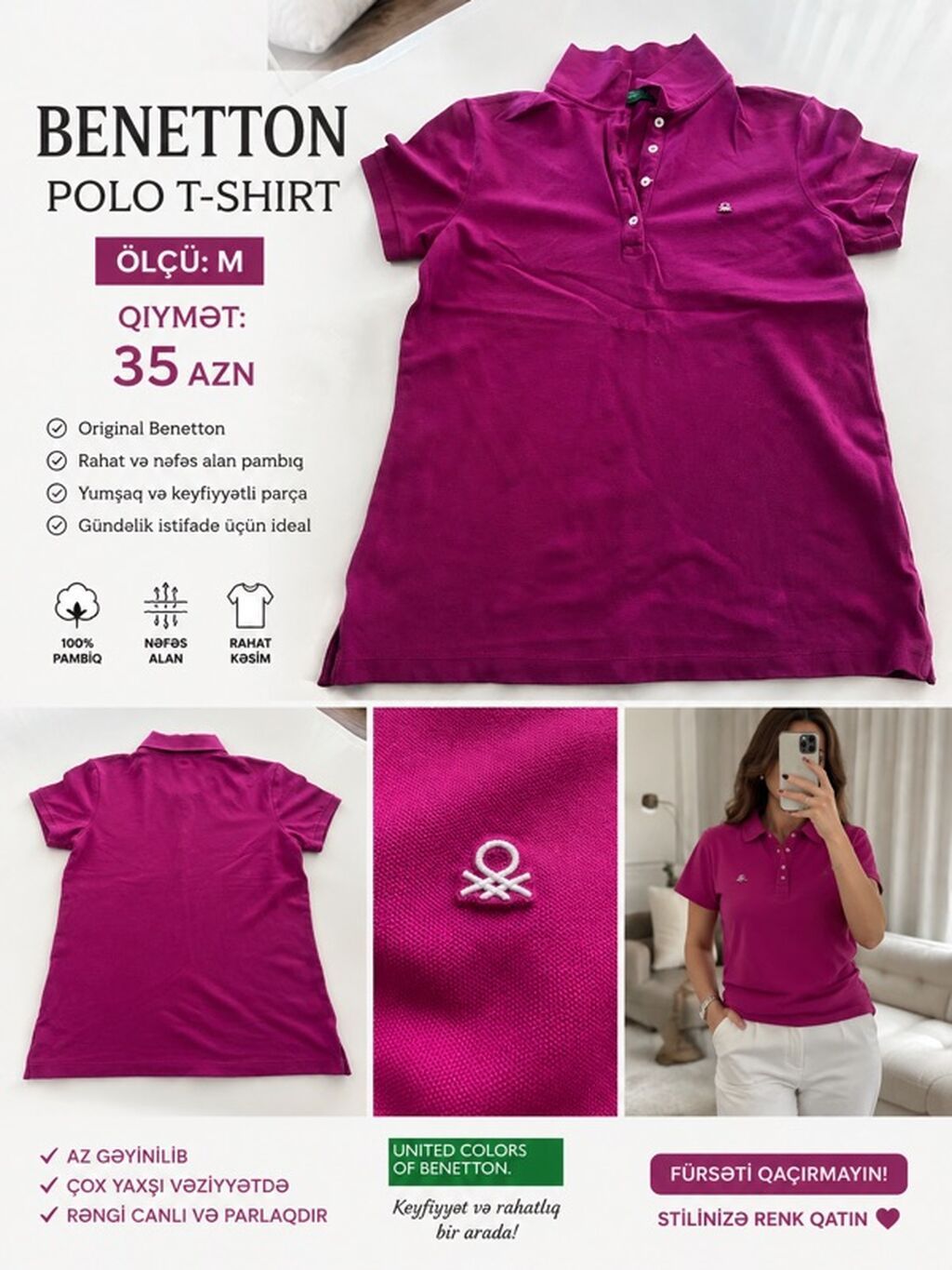 Polo köynək, Benetton, M — Şəxsi əşyalar, Bakı (2)
